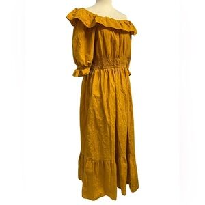 Universal Thread Mustard Yellow Off-Shoulder Tiered Maxi Dress Size M Ruffle
